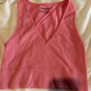 Garage Ribbed Pink V-Neck Tank Top